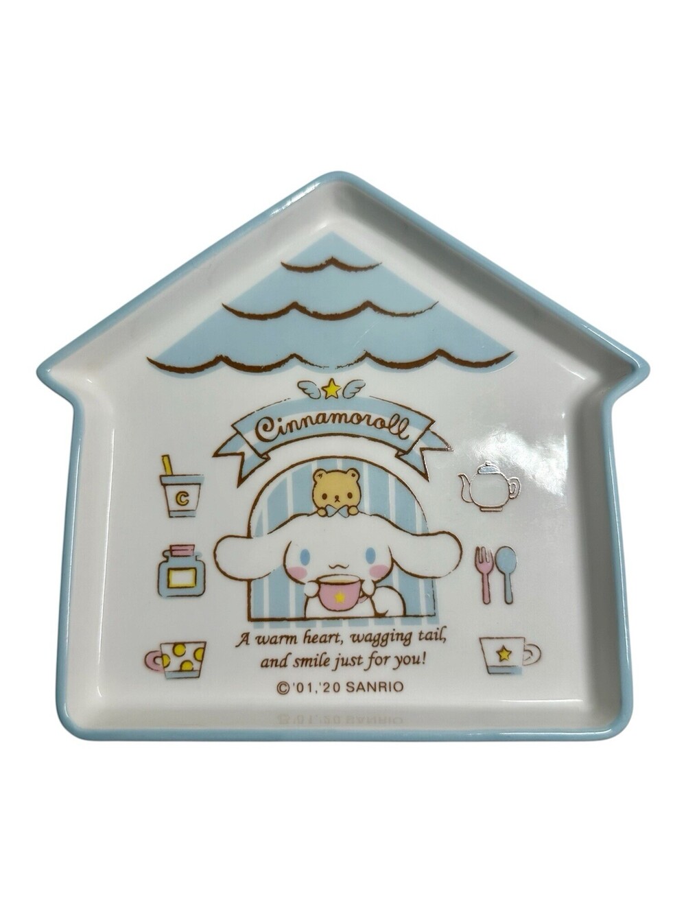 Sanrio 2020 Cinnamoroll Kawaii House Shaped Baby Blue Trim Ceramic Trinket Dish